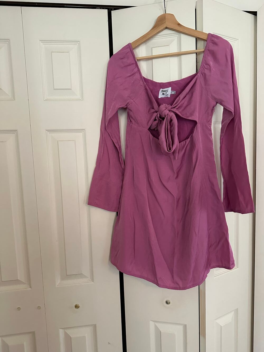 Princess Polly 8 Tie Front Long-Sleeved Pink Mini Dress